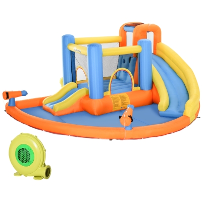 Outsunny 5-in-1 Kids Inflatable Bounce House Jumping Castle with Water Pool, Slide, Climbing Walls & 2 Water Guns