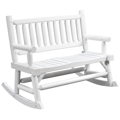 Outsunny 2-Person Patio Rocking Chair Wooden Log Loveseat Rocker, White
