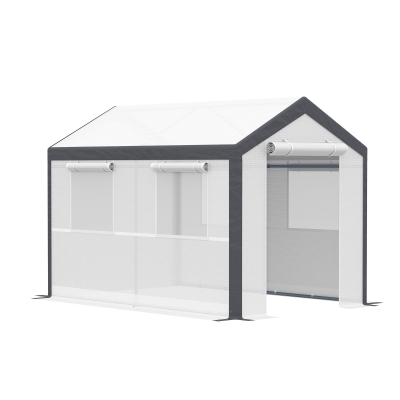 Outsunny 10' L x 7' W x 7' H Outdoor Walk-In Tunnel Greenhouse Garden Warm Hot House with Roll Up Windows, Zippered Door, & Weather Cover