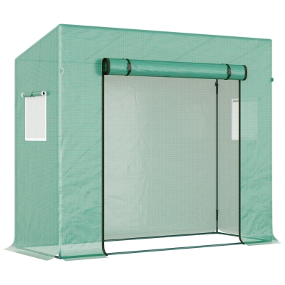 Outsunny 79" x 29" x 66" Walk-in Garden Greenhouse, Outdoor Portable Hot House with Roll-Up Door and Two Windows, Deep Green