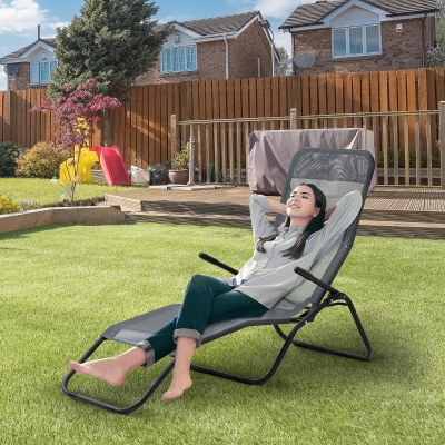 Outsunny Mesh Zero Gravity Lounge Chair Recliners, Folding Rocking Chair, Outdoor Chaise Lounge for Beach, Poolside and Patio, Grey