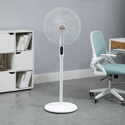 HOMCOM Floor Standing Fan with Remote Control, Oscillating, LED Screen, Stand Up Cooling Fan, Tall Pedestal Electric Fan for Bedroom, White