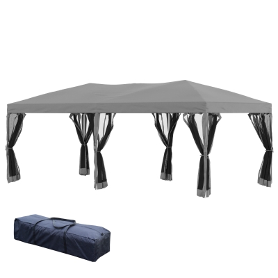 Outsunny 10'x19' Pop Up Party Tent Gazebo Wedding Canopy with 6 Removable Sidewalls, Grey