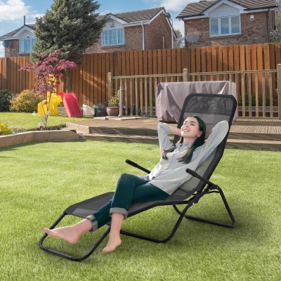 Outsunny Mesh Zero Gravity Lounge Chair Recliners, Folding Rocking Chair, Outdoor Chaise Lounge for Beach, Poolside and Patio, Black