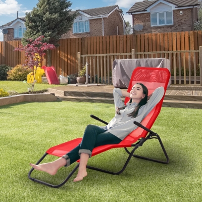 Outsunny Mesh Zero Gravity Lounge Chair Recliners, Folding Rocking Chair, Outdoor Chaise Lounge, Red