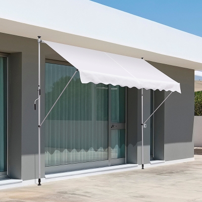 Outsunny 10x5ft Manual Retractable Patio Awning Window Door Sun Shade Deck Canopy Shelter Water Resistant UV Protector White