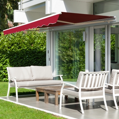 Outsunny 13'x8' Manual Retractable Patio Awning Water-resistant Sun Shade Outdoor Deck Window Door Canopy Shelter Aluminum Frame (Wine Red)