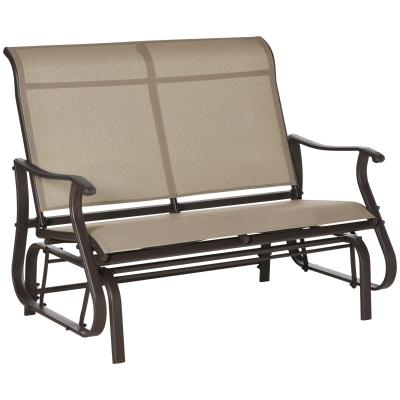 Outsunny 47" Outdoor Double Glider Bench for 2 Person, Patio Glider Armchair Swing Chair for Backyard with Mesh Seat and Backrest, Steel Frame, Beige