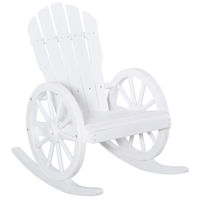 Outsunny Rustic Wood Adirondack Rocking Patio Chair w/ Slatted Design, Wheel Armrests