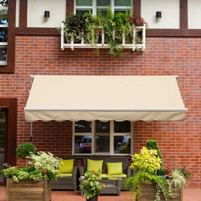Outsunny 13’x8’ Manual Retractable Waterproof Sun Shade Patio Awning Outdoor Deck Canopy Sheltern Aluminum Frame Khaki