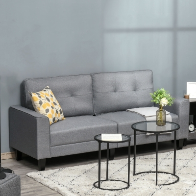 HOMCOM Mid-Century Loveseat Sofa with Upholstered Seat, Button-Tufted Back Cushion, Linen Fabric 2 Seater Couch with Arms and Rubber Wood Legs for Living Room, Bedroom Grey