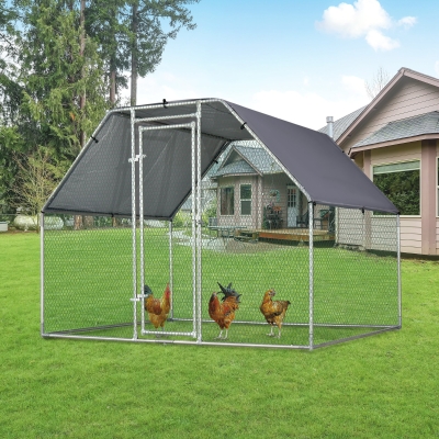 PawHut Walk-In Chicken Coop 9' W x 6' D x 6.5' H Large Metal Run Cage Outdoor