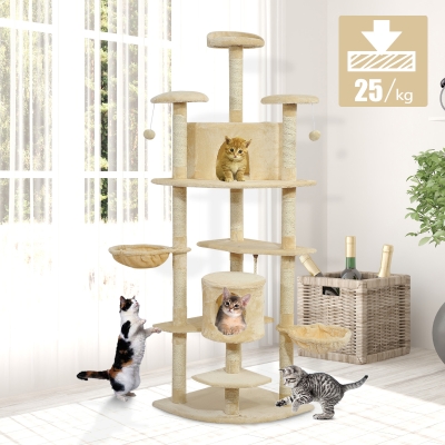 PawHut 79" Scratching Kitten Tree Condo Kitten Scratch Activity Center Toys Beige
