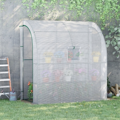 Outsunny 7' x 3' x 7' Outdoor Walk-In Greenhouse, Plant Gardening Green House with Roll-up Windows, Zipper Door and 3-Tier Shelves, White