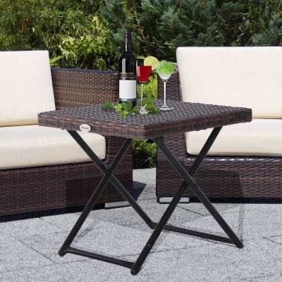 Outsunny Folding Square Rattan Coffee Table Bistro Garden Steel Outdoor