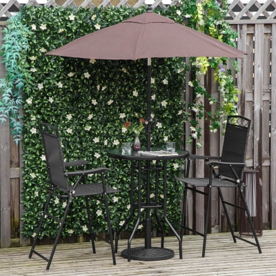 Outsunny 4 Piece Patio Bar Set, Sling Folding Outdoor Furniture with Umbrella for Poolside, Backyard and Garden, Black