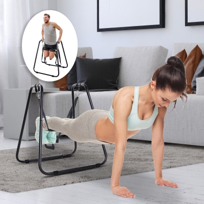 Soozier Fitness Dip Station Body Press Bar Cardio Workout Home Gym w/Straps