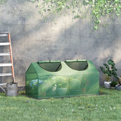 Outsunny 47" x 24" x 24" Portable Mini Tunnel Greenhouse Garden Planting Outdoor Flower Warm House Box w/ 2 Windows Steel Frame PE Cover, Green