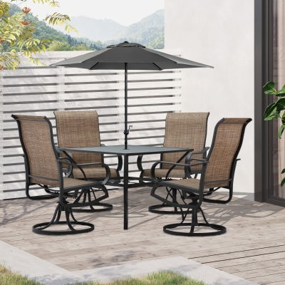 Outsunny 5-Piece Outdoor Patio Dining Set, 4 Swivel Rocker Chairs and 37" x 37" Dining Table Furniture Set with Umbrella Hole for Garden, Lawn and Backyard, Black