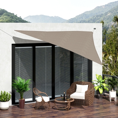 Outsunny Triangle 18’ Canopy Sun Sail Shade Garden Cover UV Protector Outdoor Patio Lawn Shelter with Carrying Bag (Light Brown)