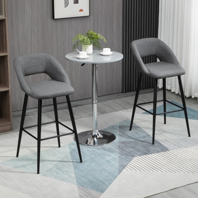 HOMCOM Fabric Bar stools Set of 2, 29.5" Pub Height Chairs with Steel Legs, Backrest & Footrest for Kitchen Counter, Dining Room, Bistro Table, Grey