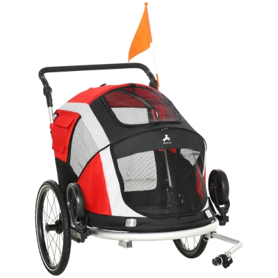 Aosom 2-in-1 Travel Dog Stroller, Small Pet Bicycle Cart Carrier with Safety Leash, and Easy Fold Design, Red