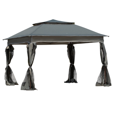 Outsunny 11' x 11' Pop Up Gazebo Canopy with 2-Tier Soft Top, Removable Zipper Netting, Event Tent with Large Space Shade, Storage Bag, Grey