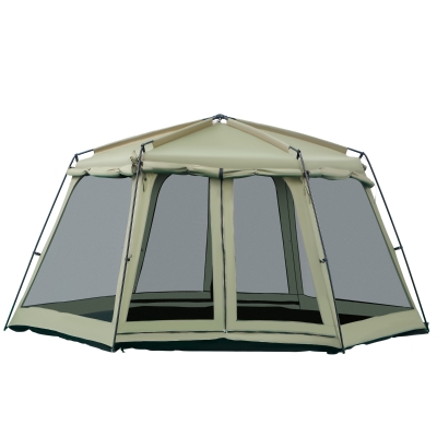 Outsunny 10 Person Camping Tent with Steel Frame, 4 Windows, 2 Doors, Portable Carry Bag