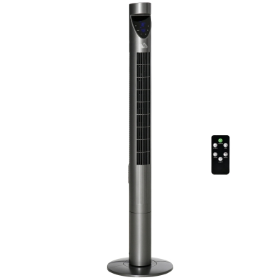 HOMCOM 47" Tower Fan Cooling with Air Filter, Oscillating, 3 Speeds, 12H Timer, and Remote Control, for Bedroom, Grey