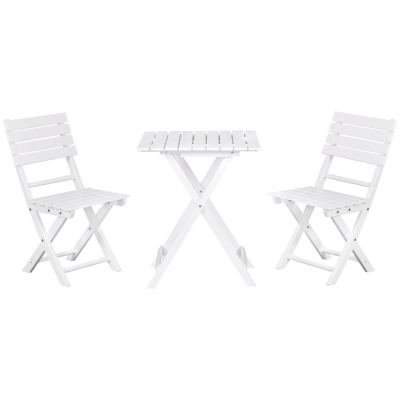 Outsunny 3 Piece Patio Bistro Set, Folding Outdoor Chairs and Table Set, Pine Wood Frame for Poolside Garden, White