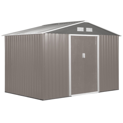 Outsunny 9' x 6.5' x 6.5' Outdoor Backyard Garden Tool Shed with Double Sliding Doors, 4 Air Vents, and Steel Frame, Grey