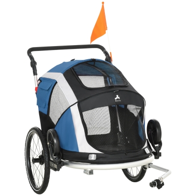 Aosom 2-in-1 Travel Dog Stroller, Small Pet Bicycle Cart Carrier with Safety Leash, and Easy Fold Design, Dark Blue