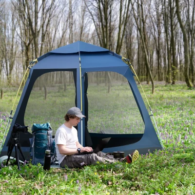 Outsunny 6-Person Pop-up Camping Tent with 4 Windows, Portable