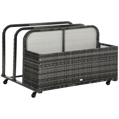 Outsunny Rattan Wicker Rolling Pool Storage Organizer for Floats, Noodles, Paddles, Balls, Towels, Accessories, Grey