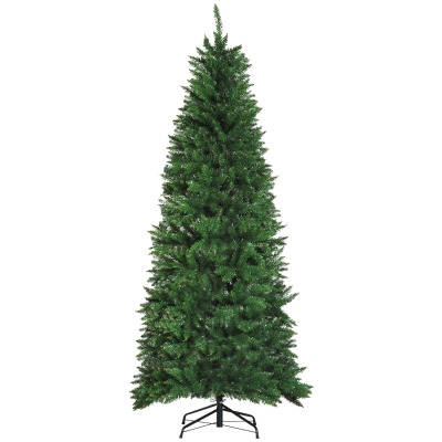 HOMCOM 7' Tall Unlit Slim Fir Artificial Christmas Tree with Realistic Branches, and 865 Tips, Green