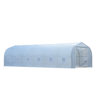 Outsunny 26' x 10' x 7' Walk-In Greenhouse Tunnel, Large Gardening Plant Hot House with 12 Windows and Zipper Doors for Backyard, White
