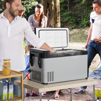 Outsunny 12 Volt Car Refrigerator, 42 Quart Portable Refrigerator, Dual Zone Fridge Freezer with 12/24V DC and 110-240V AC for Driving, Travel, Fishing, Outdoor