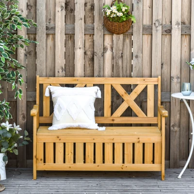 Outsunny Wooden Outdoor Storage Bench, 2-Person, Yellow