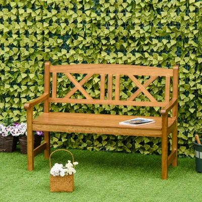 Outsunny 4FT Wooden Garden Bench, 2-Seater Patio Loveseat