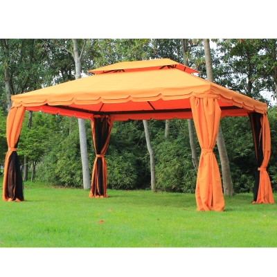 Outsunny 10x13ft Aluminum Frame Gazebo Canopy Double Tier with Netting and Curtains Orange