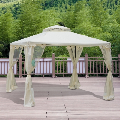 Outsunny 9.7' Outdoor Patio Gazebo Pavilion Canopy Tent Steel 2-tier Roof with Netting