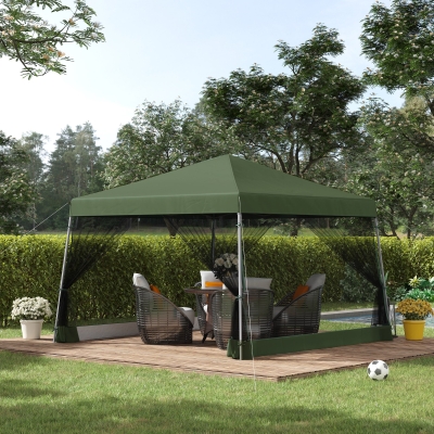 Outsunny 12' x 12' Pop Up Gazebo, Foldable Canopy Tent with Carrying Bag, Mesh Sidewalls and 3-Level Adjustable Height for Outdoor, Garden, Patio, Party, Green