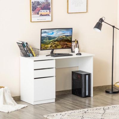HOMCOM Modern Computer Desk, Home Office Desk for Study, Writing Workstation with Storage Drawer and Cabinet for Living Room White