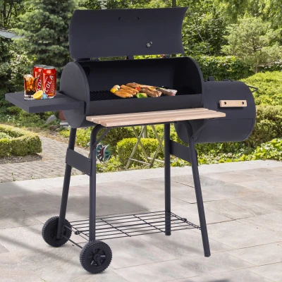 Outsunny Portable Charcoal BBQ Grill with Wheels, Black