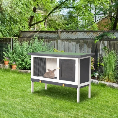 PawHut Wooden Rabbit Hutch, Small Pet Cage with Slide-out Tray
