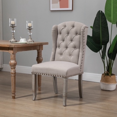 HOMCOM Button Tufted Dining Chair Accent Chair with Wingback, Nailhead Trim & Wood Legs for Living Room, Beige
