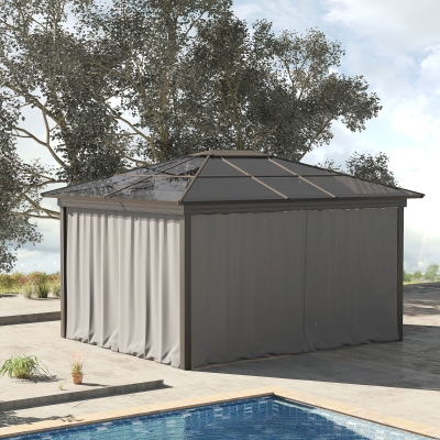 Outsunny 10' x 10' Universal Gazebo Sidewall Set with 4 Panels, Hooks/C-Rings Included for Pergolas & Cabanas, Light Grey