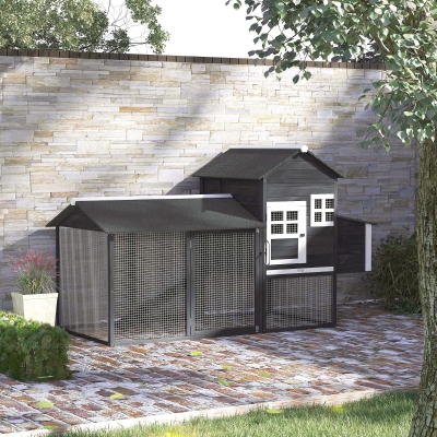 PawHut 84'' Chicken Coop Deluxe Wooden House Hen Backyard Poultry Hutch Run Box