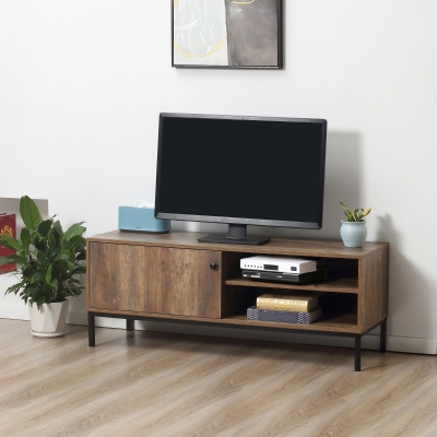 HOMCOM Retro TV Cabinet for TVs up to 50", TV Stand with 3 Compartments, Media Console with Sliding Door for Living Room, Coffee