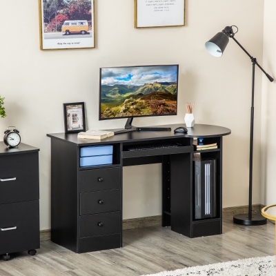 HOMCOM Computer Desk with Storage, Home Office Laptop Table with Shelves and Drawers, Modern Workstation Desk with Keyboard Tray for Study, Living Room, Black